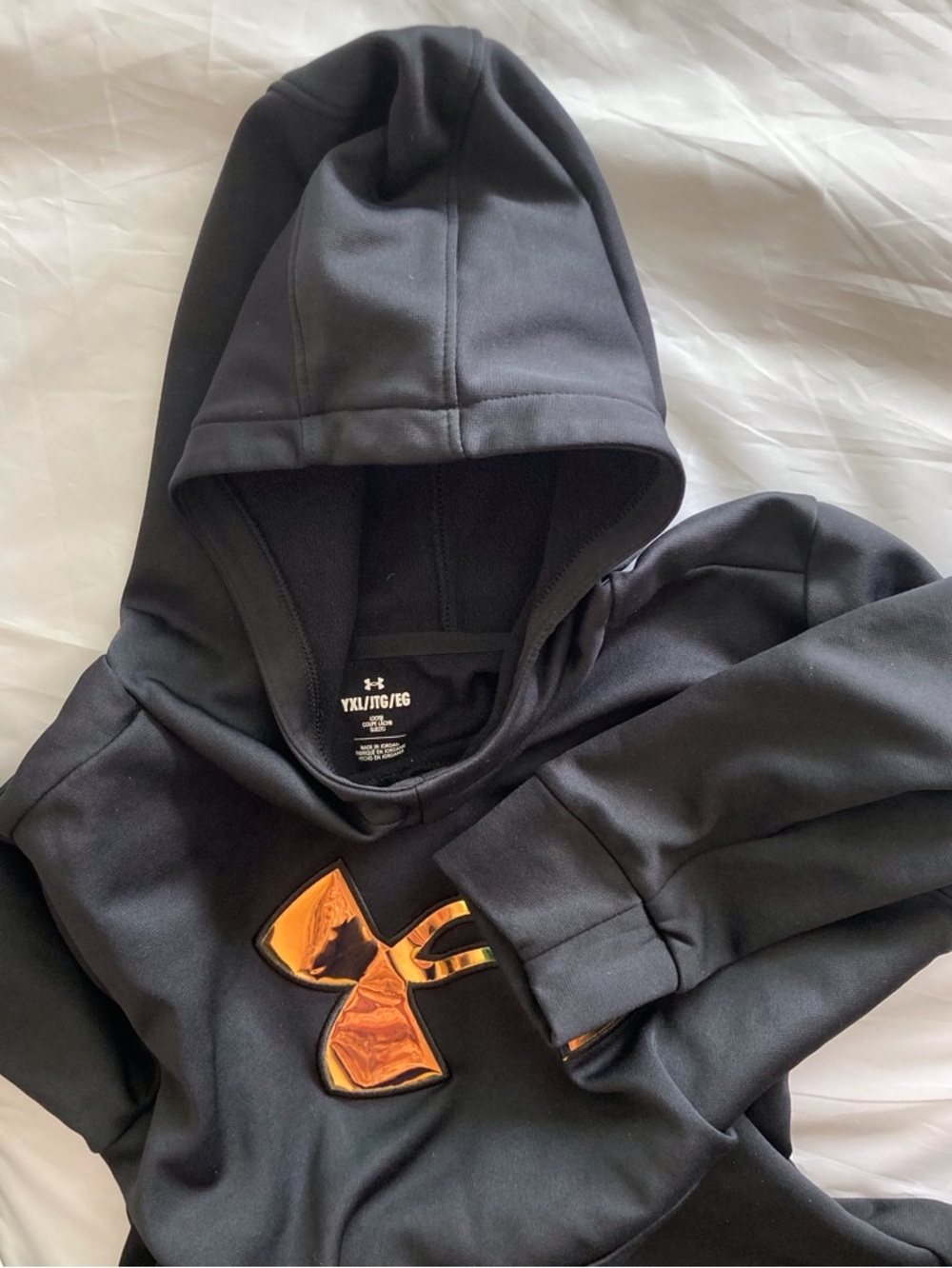Under Armour Girls Armour Fleece Iridescent Big Logo Hoodie-Black/Gold Youth XL - Picture 10 of 10